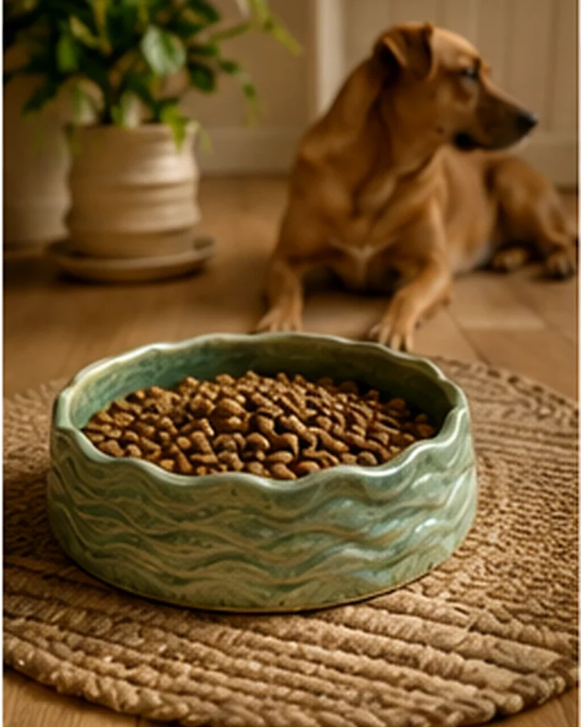 Ceramic pet bowl in a warm interior