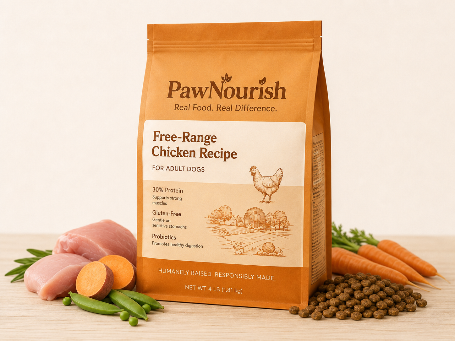 PawNourish Free-Range Chicken Recipe dog food bag