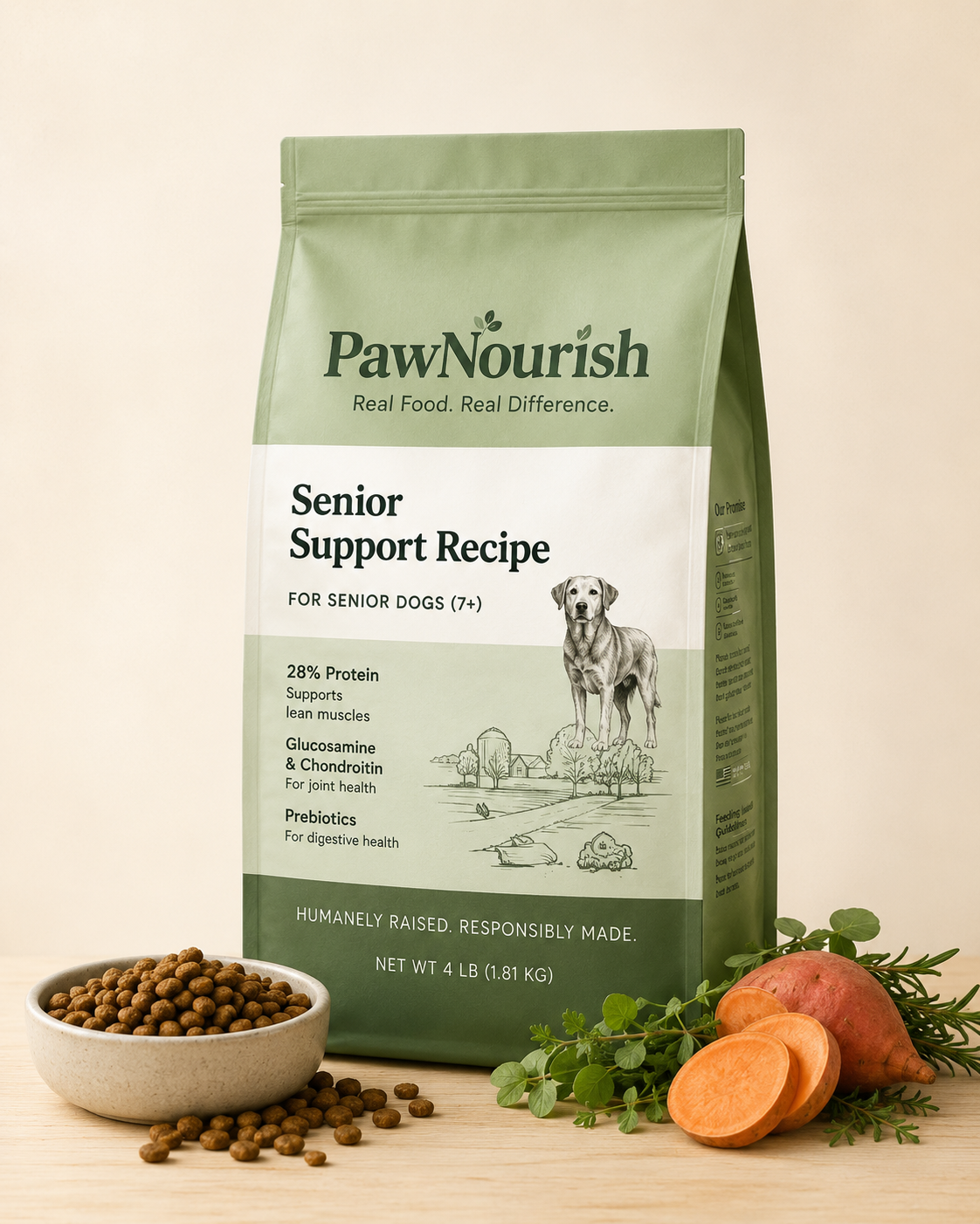 PawNourish Senior Support Recipe dog food bag