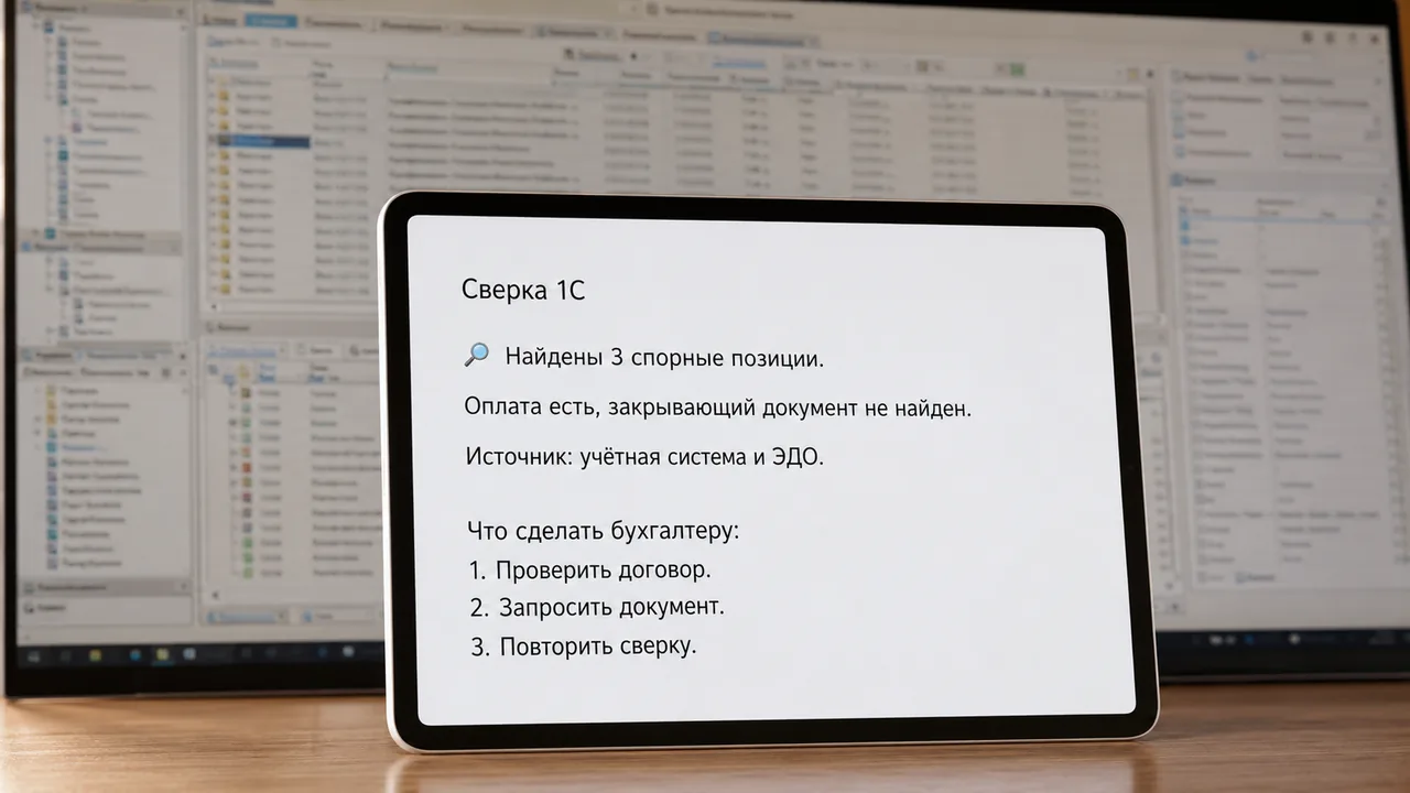 Сверка и поиск расхождений в 1С: пример отчёта AI-ассистента