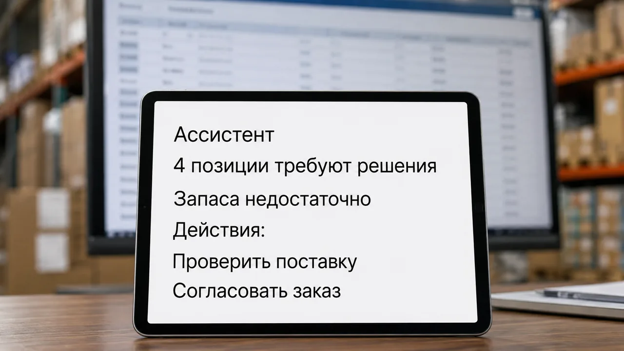 Управление запасами, закупками и поставками: пример отчёта AI-ассистента